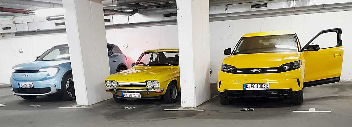Ford Explorer E, Ford Capri 3000 GXL und Ford Capri E bei den Filmaufnahmen in einer Tiefgarage. DFord Explorer E, Ford Capri 3000 GXL und Ford Capri E bei den Filmaufnahmen in einer Tiefgarage.