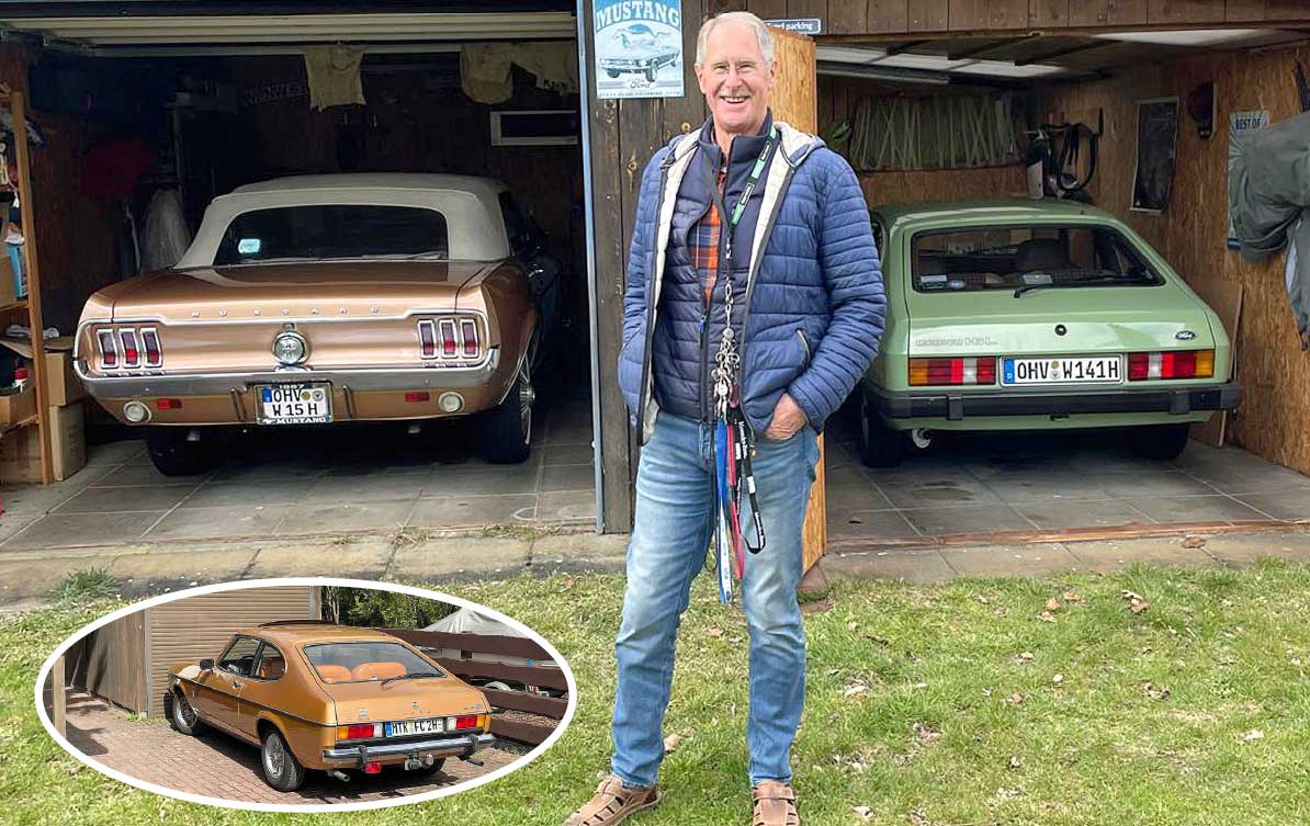Die hölzernen Garagen des Michael Wichmann. Der Weinfurter-Capri parkt auf der Straßenseite. Vom großzügigen Garten her ist ein feiner Blick auf Mustang, Capri und weitere Oldtimer möglich. Die hölzernen Garagen des Michael Wichmann. Der Weinfurter-Capri parkt auf der Straßenseite. Vom großzügigen Garten her ist ein feiner Blick auf Mustang, Capri und weitere Oldtimer möglich.