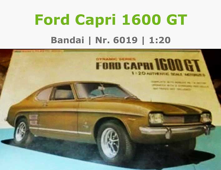 Der Baukasten „Bandai Ford Capri 1600 GT“ im Maßstab 1:20.
