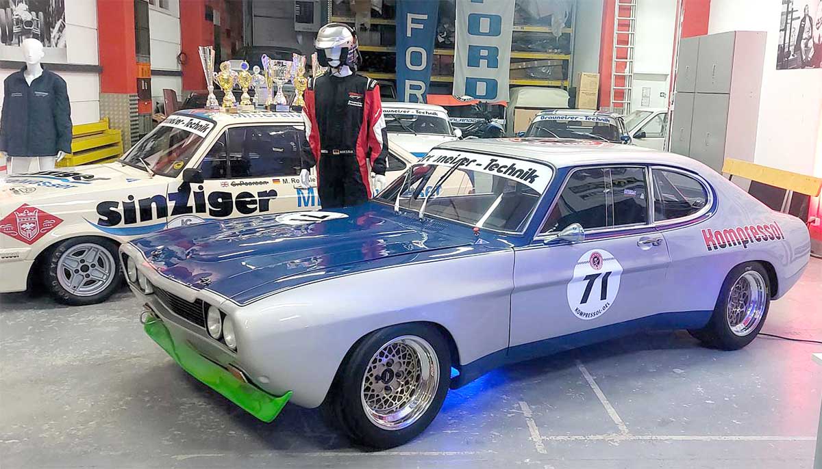 Dieser 1971er RS wurde von der Rheinlandgarage neu aufgebaut. Der Capri geht unter der Flagge von „Kompressol-Racing“ an den Start. Dieser 1971er RS wurde von der Rheinlandgarage neu aufgebaut. Der Capri geht unter der Flagge von „Kompressol-Racing“ an den Start.