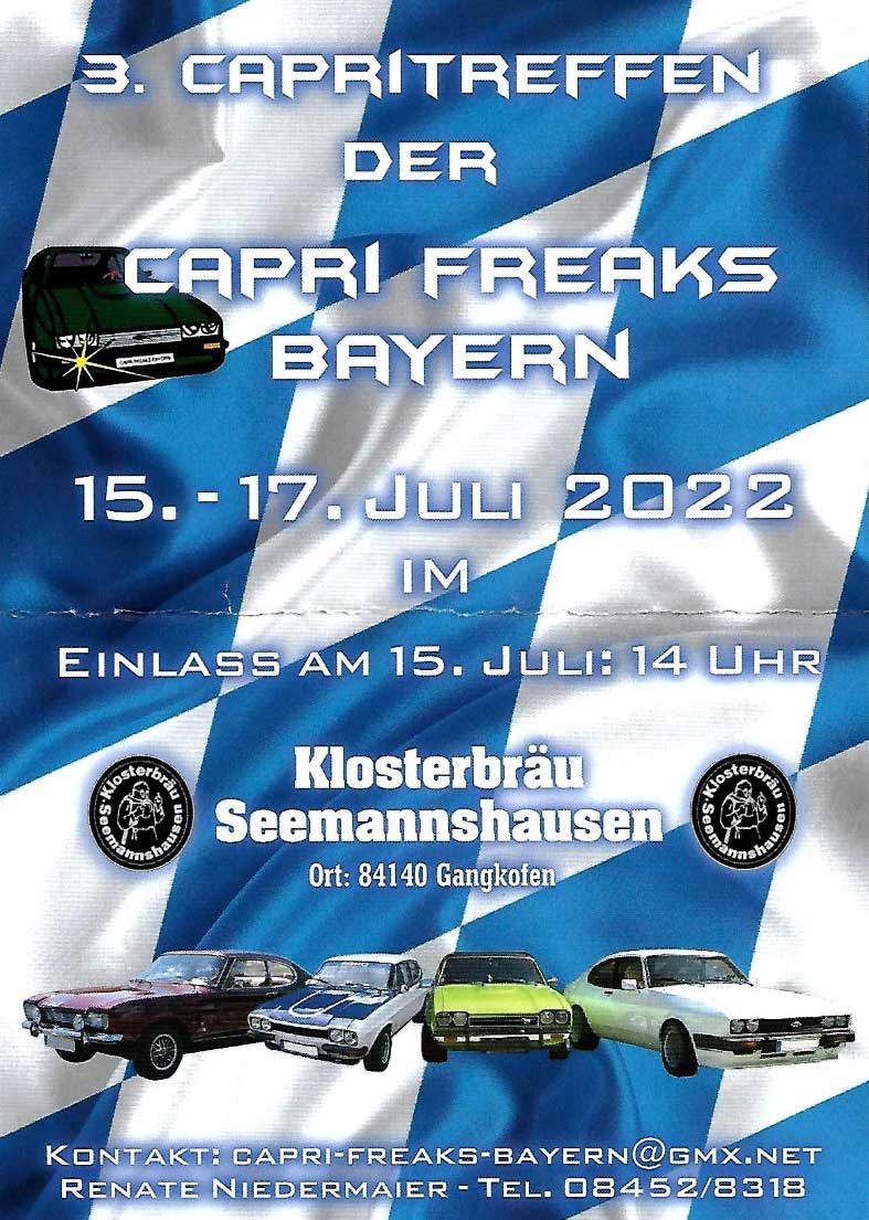 Einladung 3. Capritreffen der Capri Freaks Bayern 2022